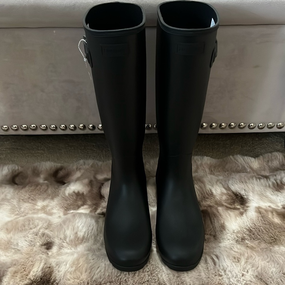 Hunter Womens Original Refined Tall Rain Boots Black